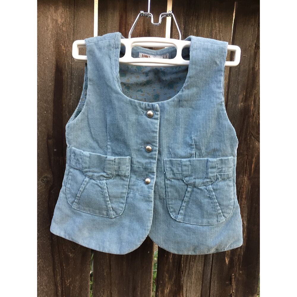 Vtg 70’s/80’s Kids 6/7yrs Western Hippie, Boho Sky Blue Corduroy Vest, AGirls